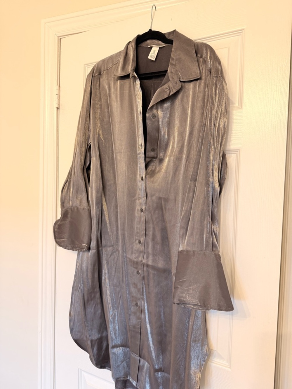 H&M Metallic Silver Button-Front Blouse
